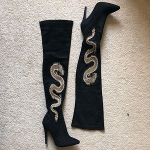 Over the knee suede dragon boots